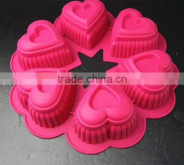 11052 Six Holes Heart Shaped Cake Mould Silicone Mould