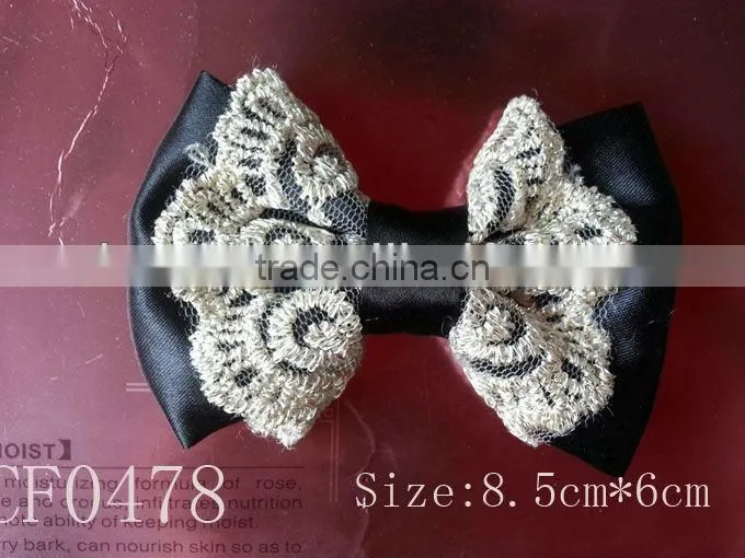 CF0478 Fashion wholesale boutique black grosgrain lace baby hair bows