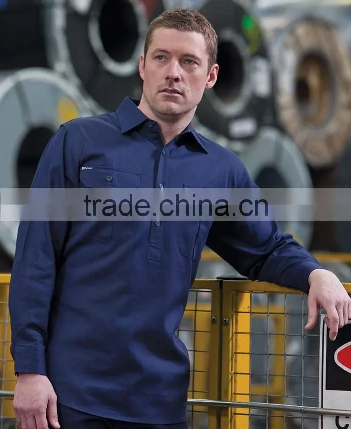 COTTON WORKIng UNIFORM HI VIS SHIRT OPEN FRONT LONG SLEEVE WORKWEAR SHIRTS