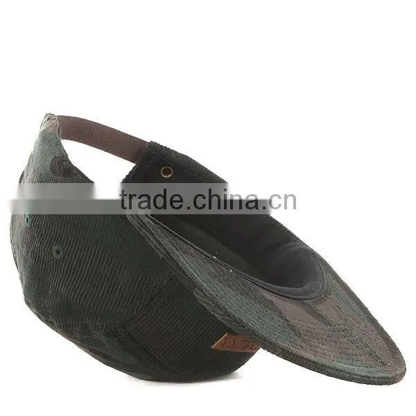 2015 new design pattern flat brim custom woven patch corduroy 5 panel hat