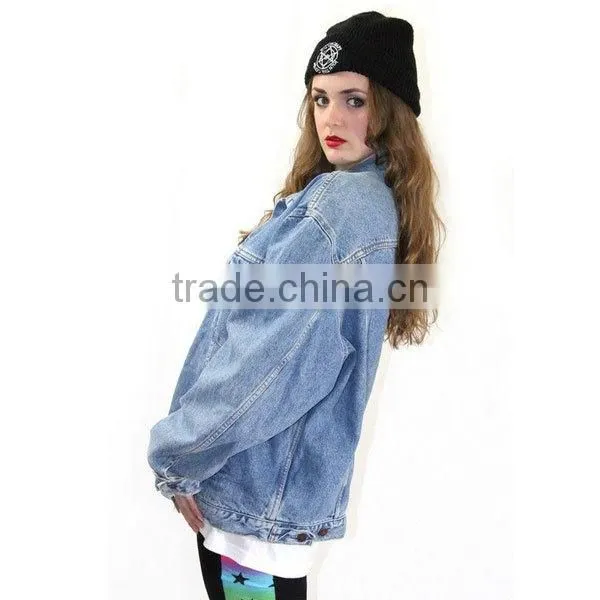 China clothing button down light blue blue oversize women denim jacket