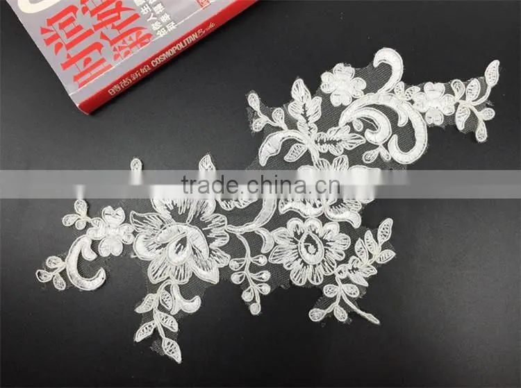 wedding flower embroidery lace fabric 3d flower wedding dress lace applique