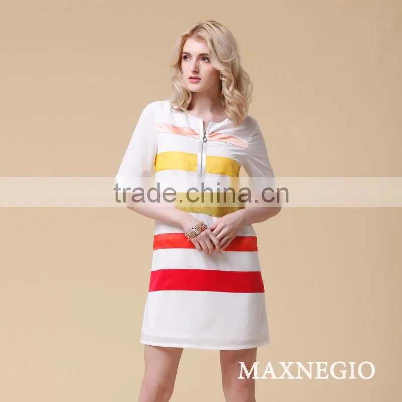 Casual straight dresses loose fit Chevron stripe rainbow dress