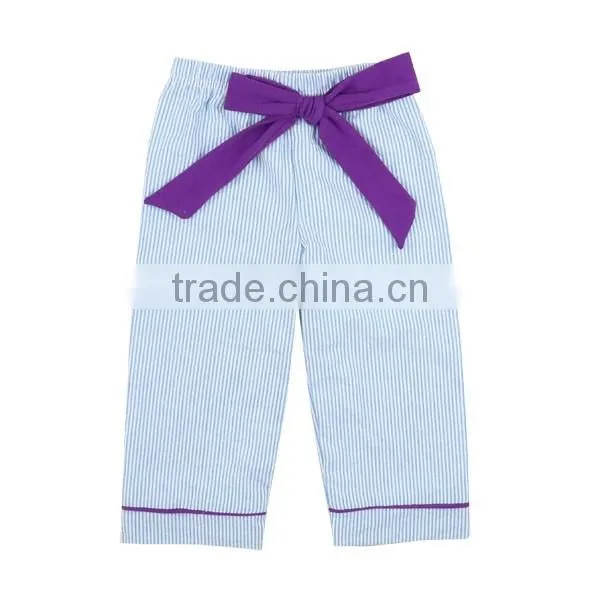 2017 new style baby loose casual pants with big bowknot wholesale girls seersucker pants