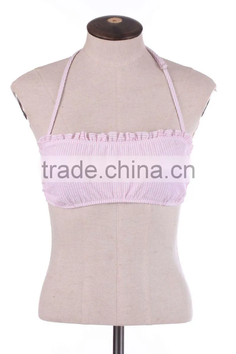Monogrammed Seersucker Bandeau Swim Top
