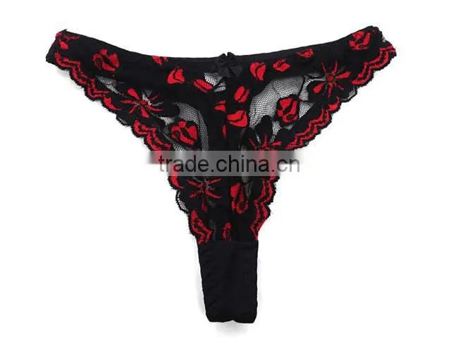 China factory supply women stylish embroidery transparent sexy thongs panties