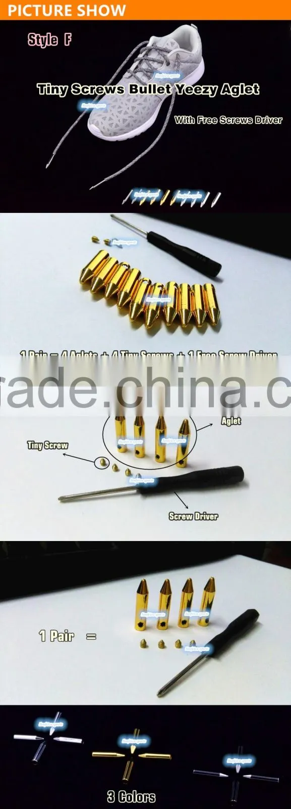 (MOQ:100pcs) Round Metallic Bullet Aglet Shoelaces - High Quality zinc-alloy ( AZO FREE, NICKEL FREE ) Shoe Lace Bullet Aglets
