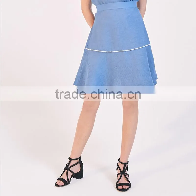 Beaded neckline ruffled shoulders top with a short flared skirt suit dress