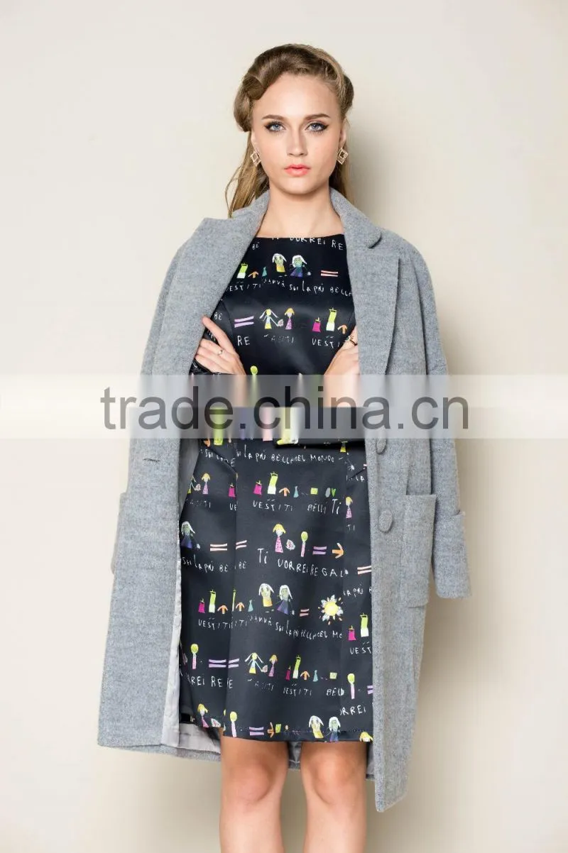 hot sale new fashion high grade grey long style ladies hand knitting wool coats