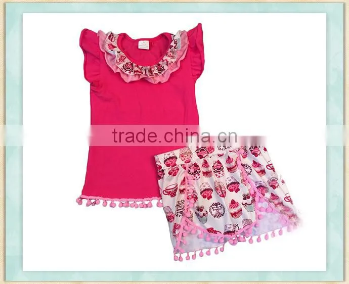 Boutique girl outfit clothing danceing little girl cartoon picture and red ruffle short