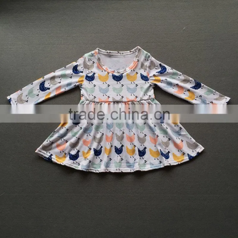 Wholesale Little Girls Frock Design Cotton Dress Long Icing Ruffle Sleeves Fall Clothes For Kids