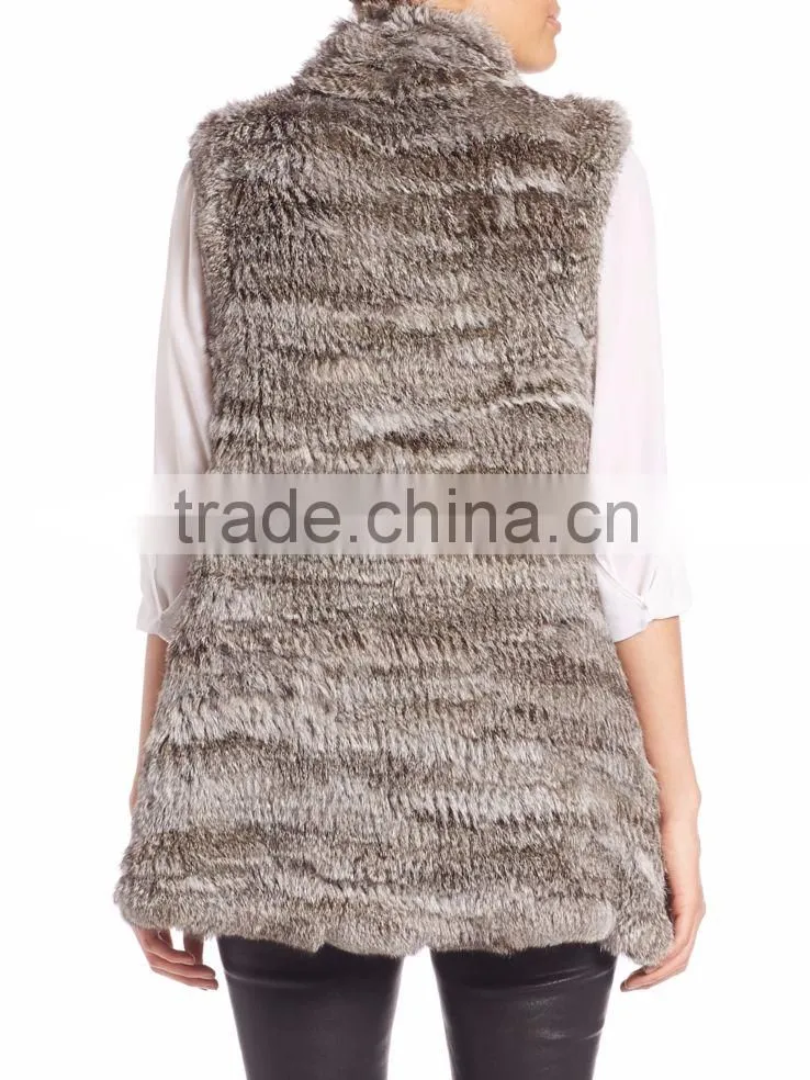 YR582 Special Design Top Quality Think knit Women Kensie Rabbit Fur Vest Cropped Fur Waistcoat