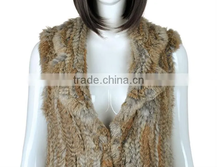YR321 New RU Design Turn-down Collar Real Natural Knitted Rabbit Fur Vest