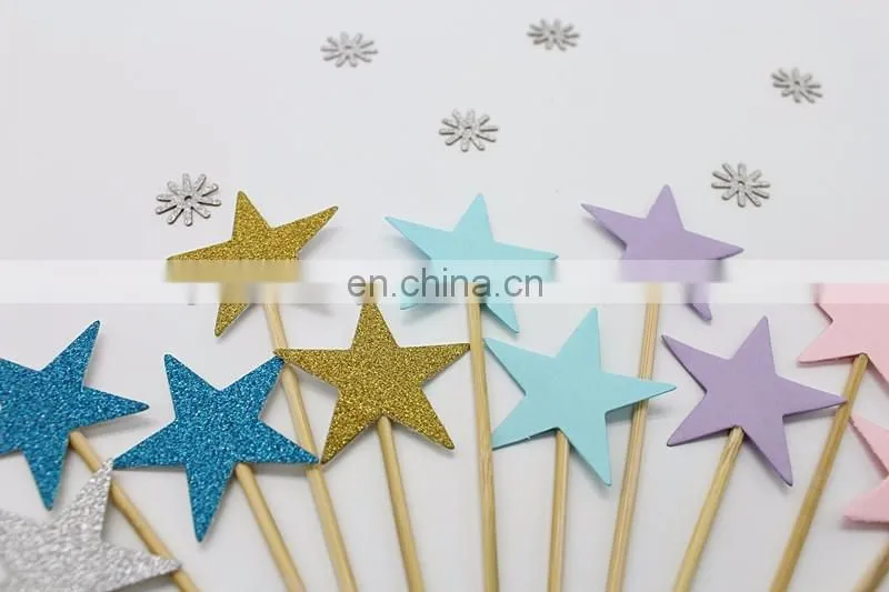 Colorful Stars Cupcake Topper Birthday Party Wedding Cake Decorations