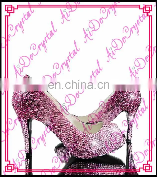 Aidocrystal Pink Crystal wedding high heels ladies low heel fish mouth sandals made in china