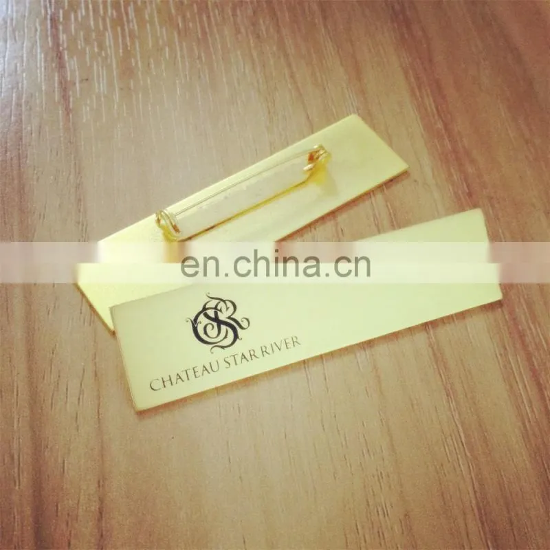 2016 Hot sales souvenir reusable metal namebadge with gold safety pin