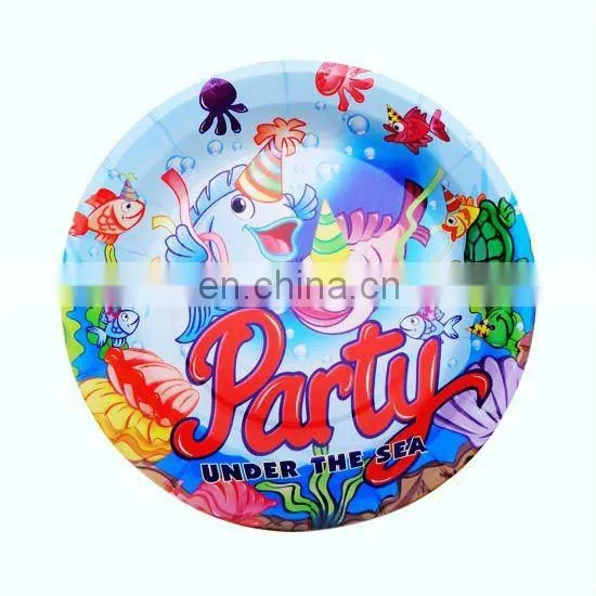 Popular disposable 7" round cute paper party plates for party supplies decorations