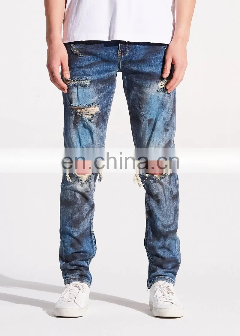 DiZNEW Men's Stretchy Ripped Skinny Biker Jeans Destroyed Frayed Slim Fit Denim Pants