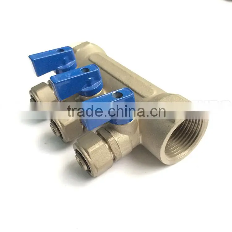 Reasonable price pex gas pipe manifold brass 3 valve manifold for pex al pex pipe