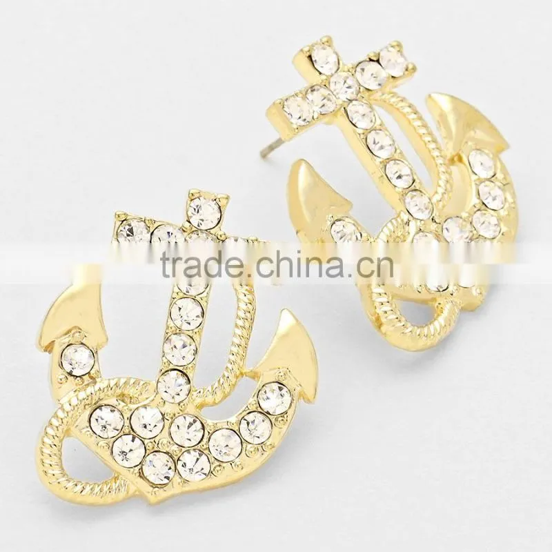 Stud earring wholesale fashion crystal anchor stud earring cheap earring on alibaba