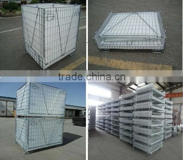 Zinc plated folding metal storage stacking wire mesh container