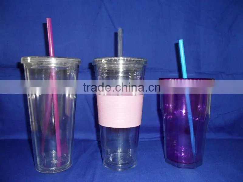 BPA Free double wall plastic cups with straw double wall tumbler - 16OZ