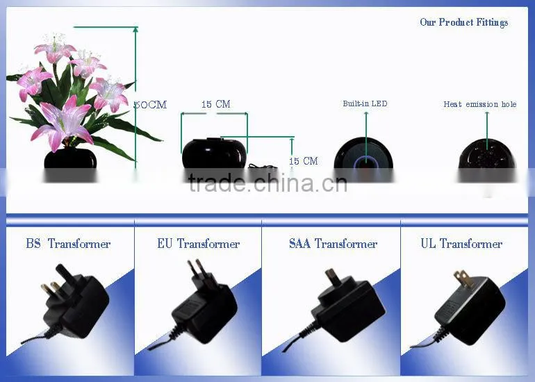 Factory price wholesale LED lighted decorative fibers flower with vase