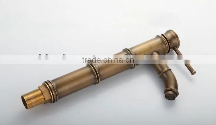 Antique Brass Finish Bathroom Sink Faucet - Bamboo Shape Design QH5112