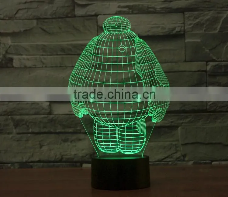 Wholesale Baymax LED 3D Illusion Night Light Lamp, Acrylic decorative With 7 Colors multicor Changing