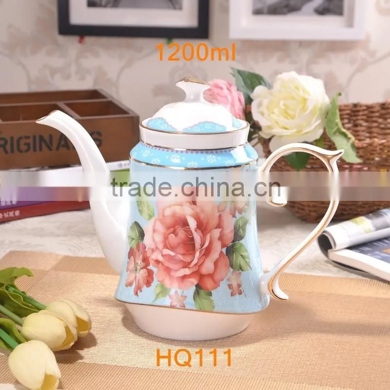 european style with gold-rim 1200ml bone china tea pot