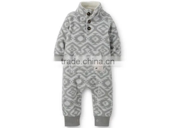 Customized Baby Boys Casual Stand Colllar Romper Polar Fleece Pocket Romper