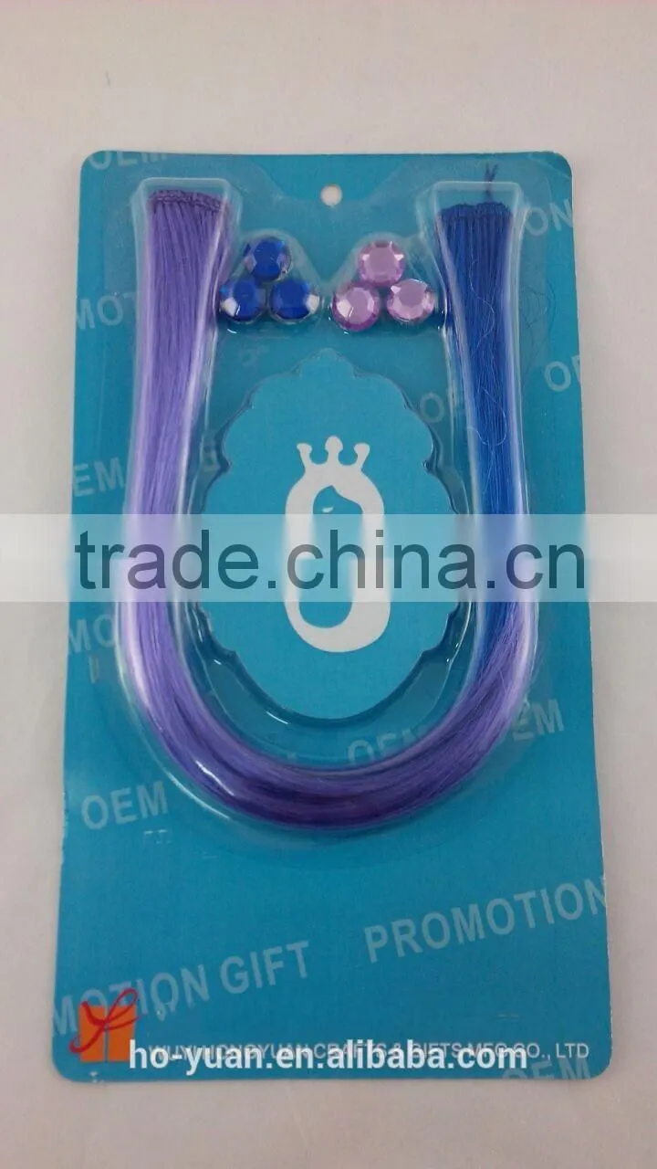 promotional gift purple wig with Velcro hair accessory strands set for girls