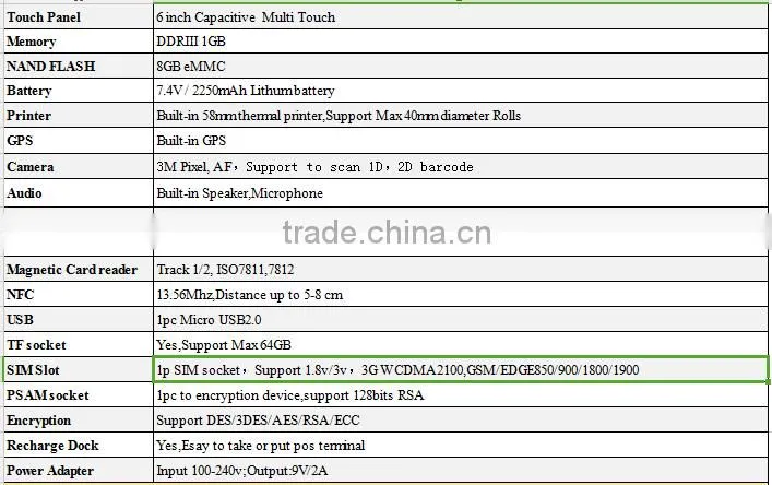 Android POS terminal , Android handheld POS terminal with printer