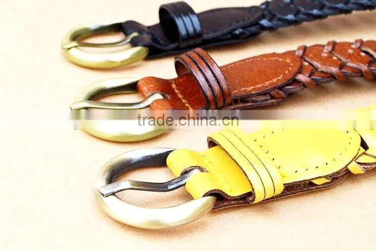 Ladies Skinny braided Genuine leather belt