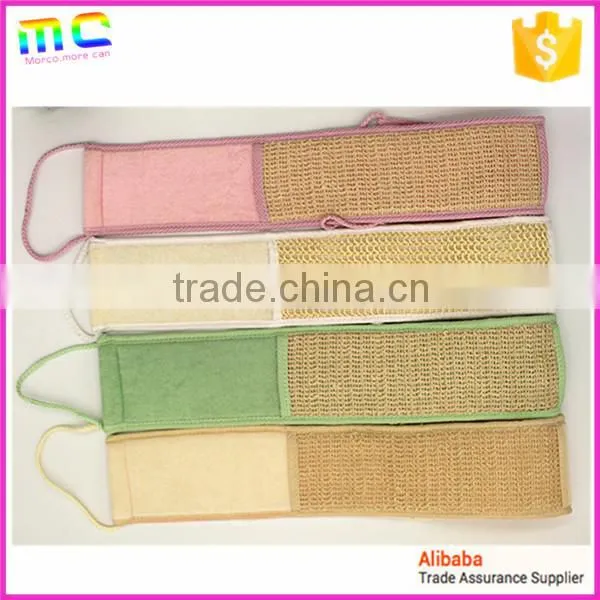 new fashion colorful body back bamboo Linen Cotton long bath belt with hand shank
