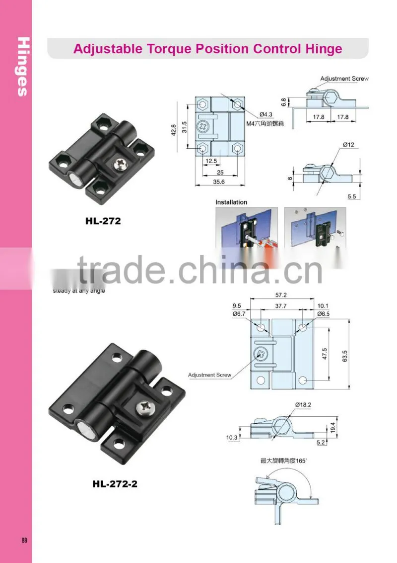 HL-272 Plasitc POM material Adjustable angle torque door hinges