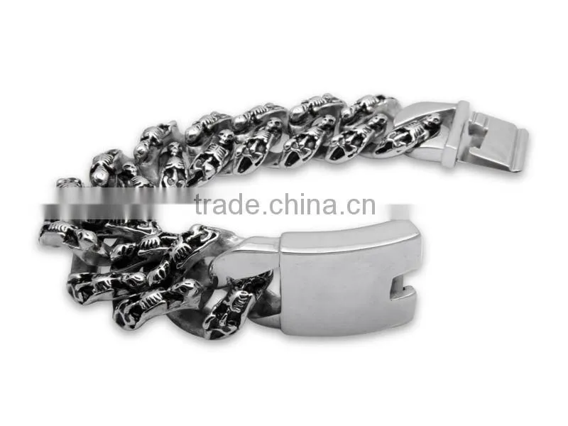 AB187 big heavy skull permanent bracelet stainless steel jewelry