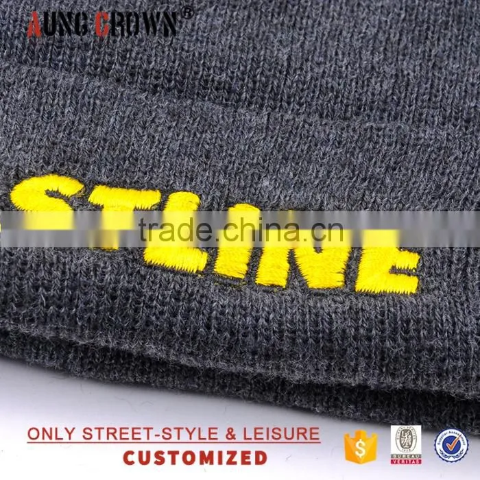 Fashion Dark Gray Custom Acylic Beanie Hat Knitted Hat