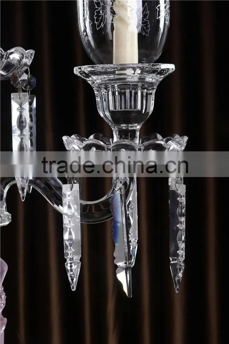 2 arms k9 crystal pink engraved base candle holder