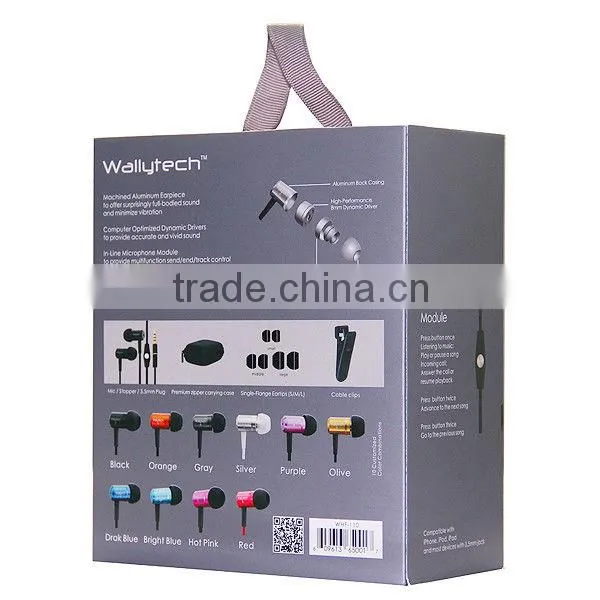 Wallytech High quality Metallic in-ear earphone For Samsung Galaxy S4 I9500 For iphone 5 With Mic