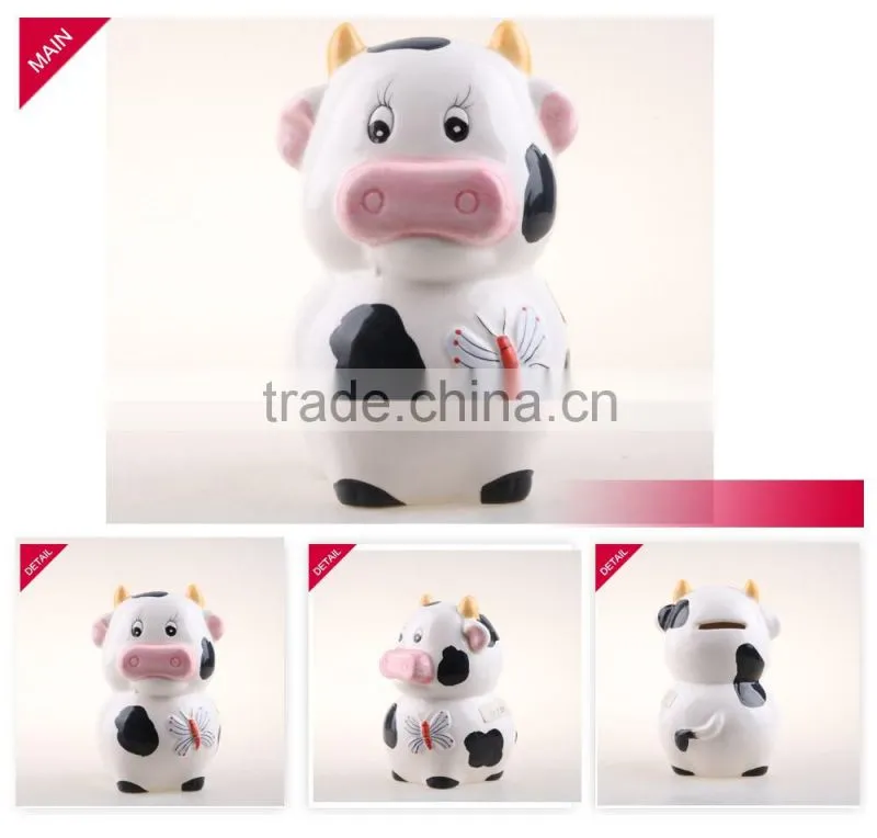 Newest creative funny animal cow shape money box fashional style ceramic piggy bank