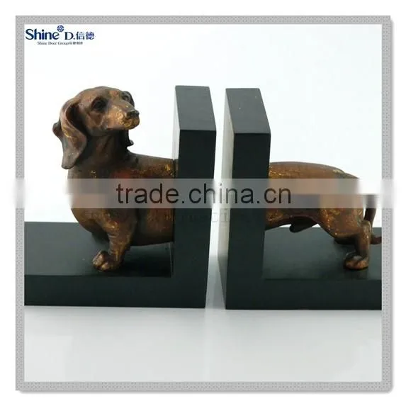 polyresin brass painted dog bookends decorative bookends