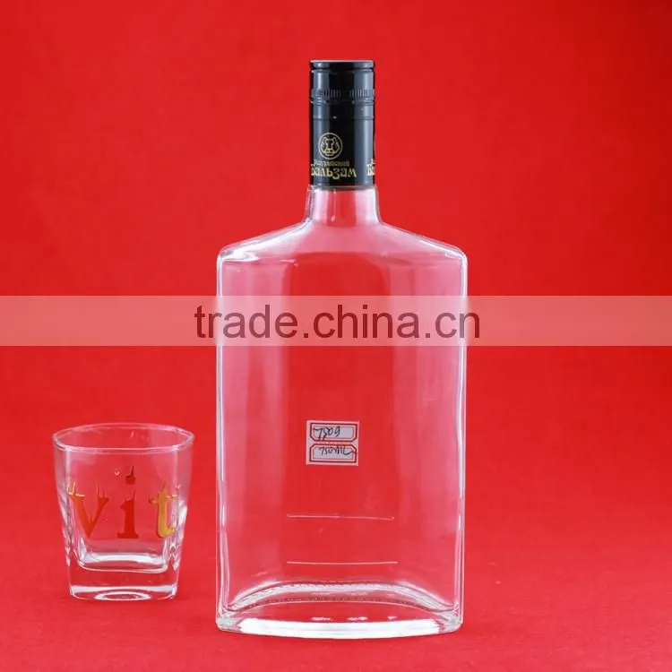 Excellent quality frosted liquor round bottles empty fancy bottles clear drink bottles 750ml