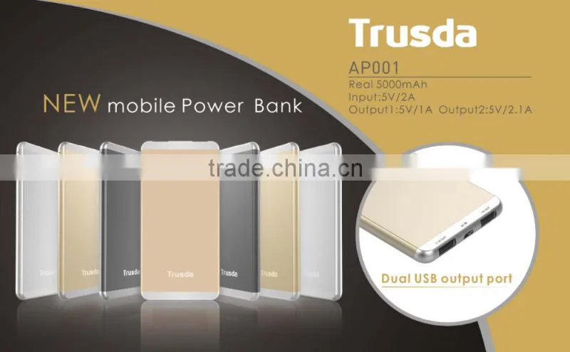 Trusda Custom li-polymer 5000mAh power bank Dual Port Mobile phone charger with 4 LED Indicators
