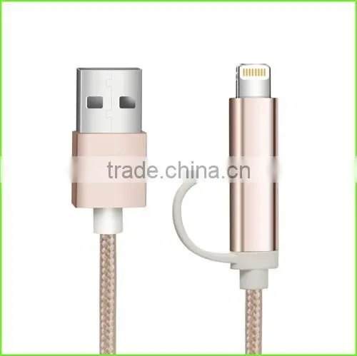 HUNDA Rose Gold Fast charging Braided mfi certified manufacturers 2 in 1 cable / PPID 139695-0109