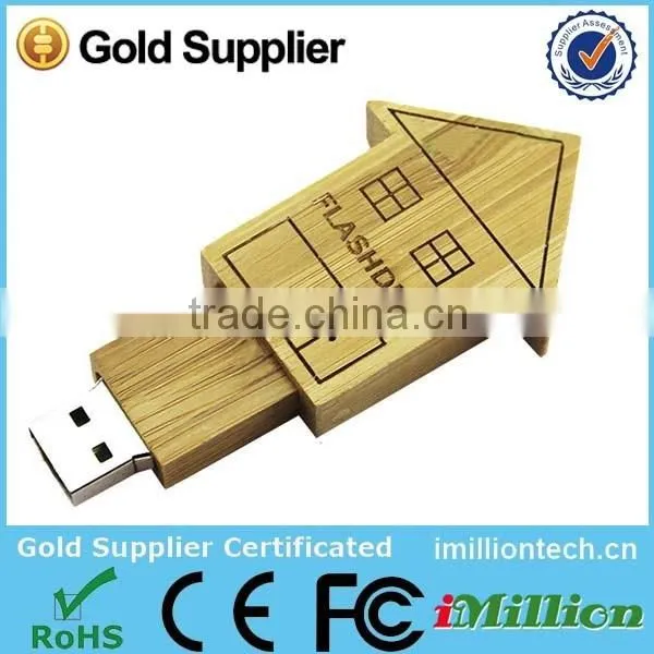 Bulk cheap wholesale wood house PEN DRIVE 64GB usb flash memory made in China