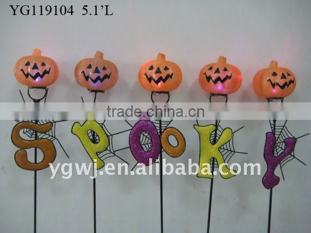 metal halloween pumpkin stake with light (119109)