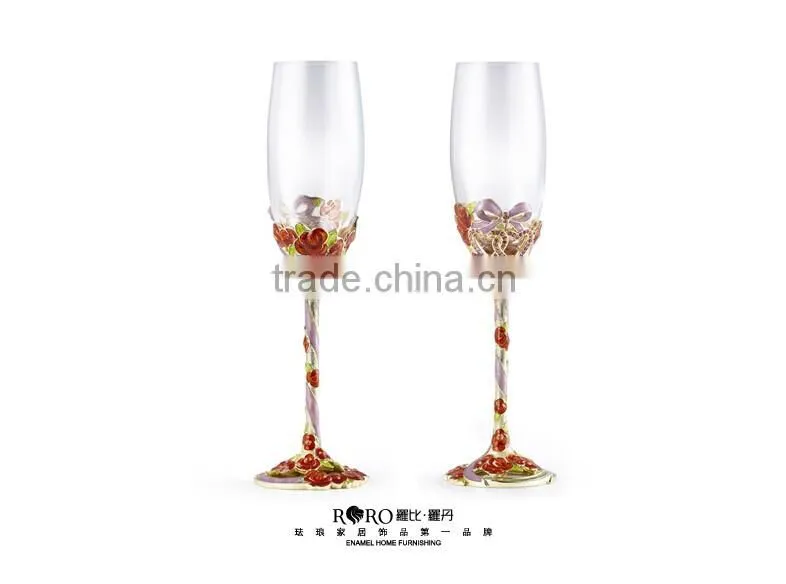RORO Forever Love rose enamel pewter craft wedding gift champagne goblet
