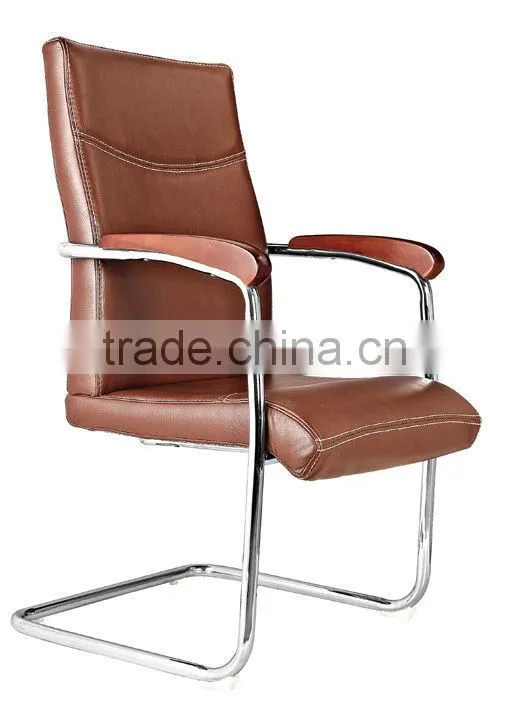 Chrome fixed chair base with wooden armrest pu leather visitor chair AH-154