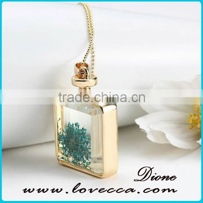 Fashion real flower special charm jewelry silver plated square necklace
